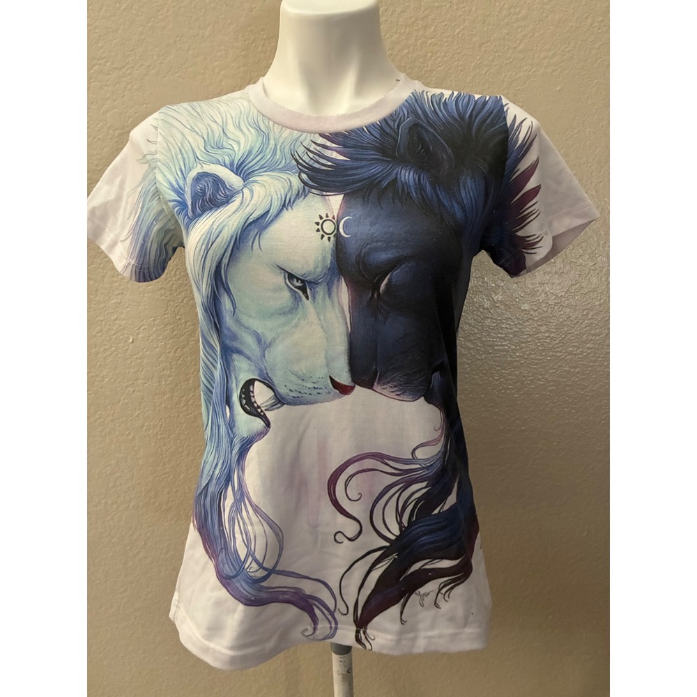 Mr 1991INC & Miss GO Sun Moon Lion Graphic Tee White Blue Small
